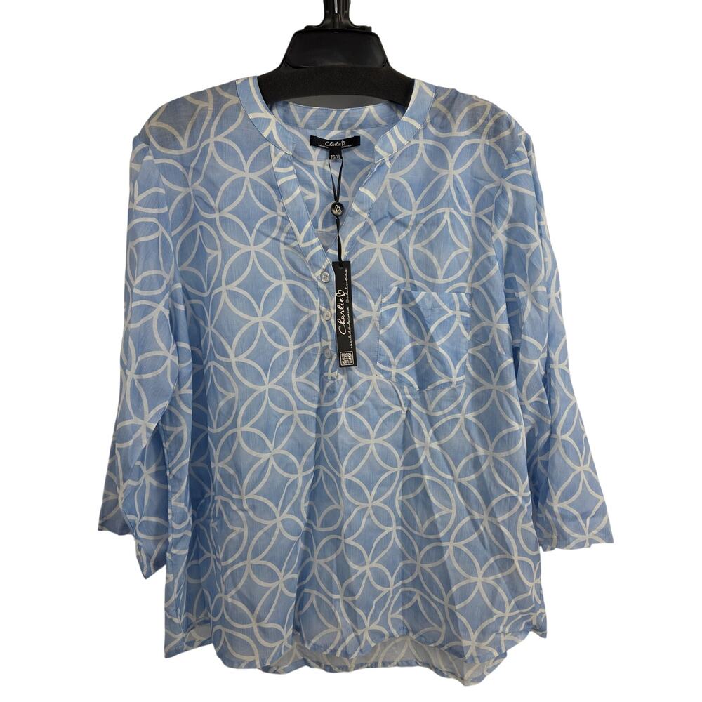 Charlie B NEW Printed Blue Cotton Viscose Blouse Size XL